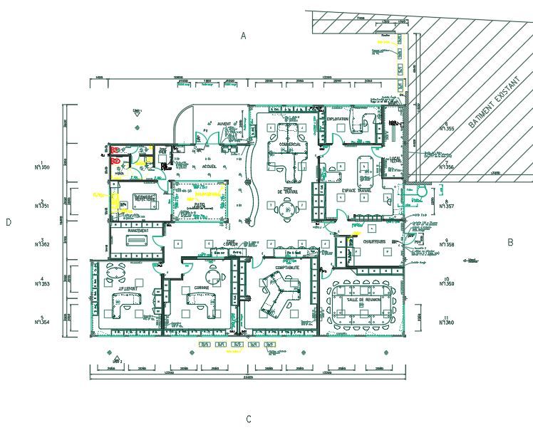 plan des bureaux modulaires réalisés par Courant Constructeur